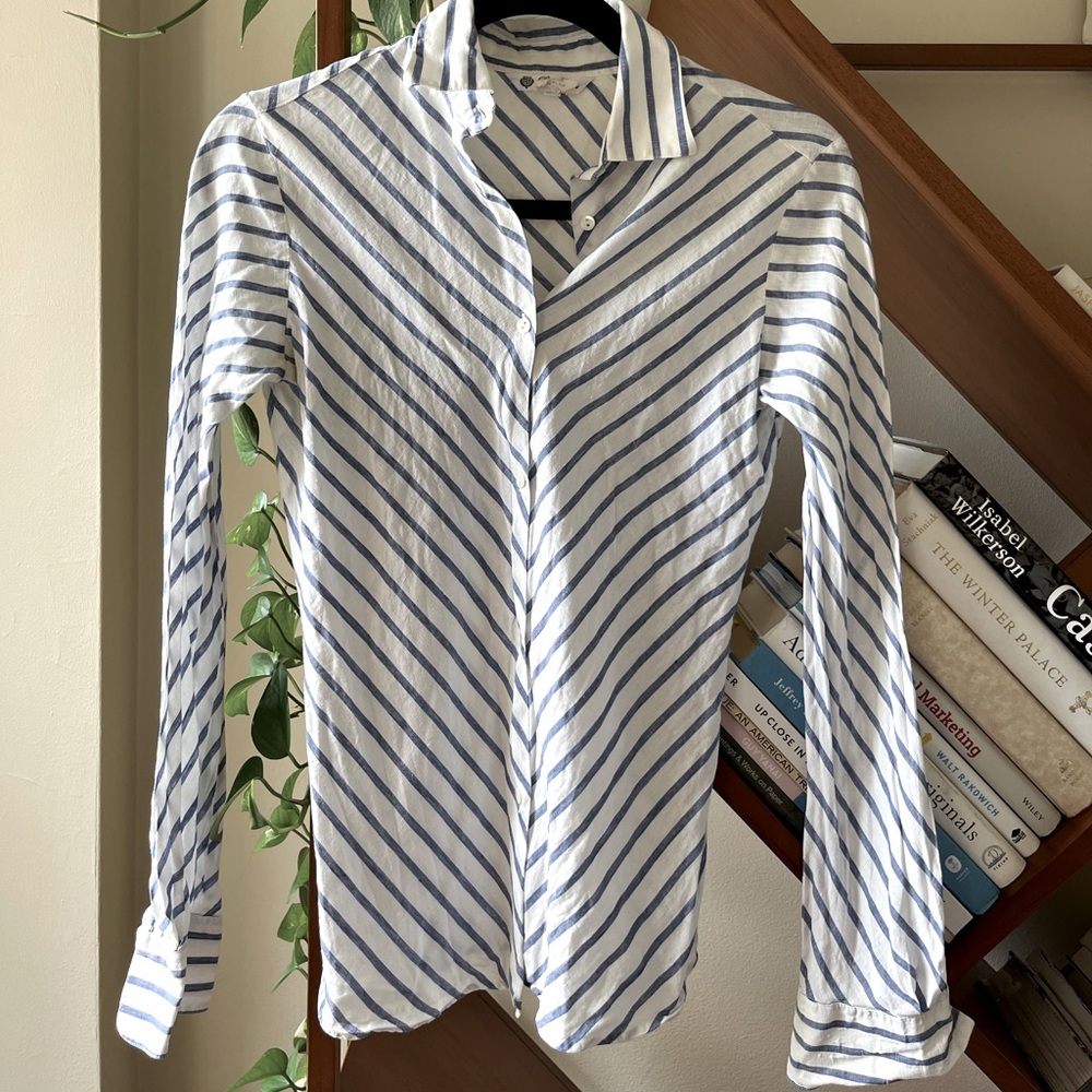 Loro Piana linen shirt in blue and white stripe